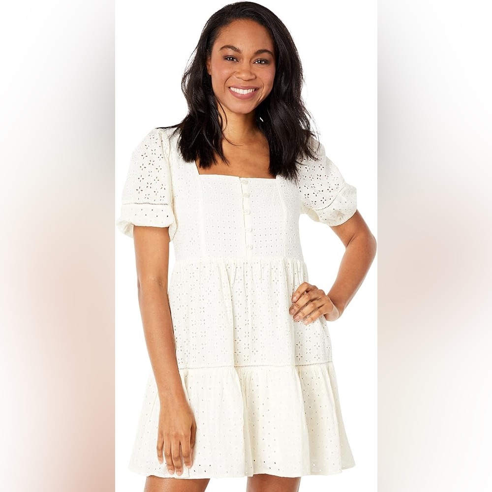 Madewell Eyelet-Mix tiered mini dress